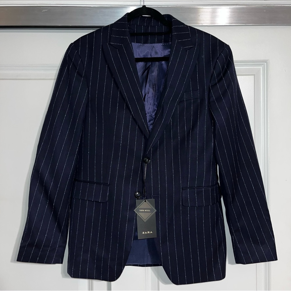 Zara navy pinstripe suit